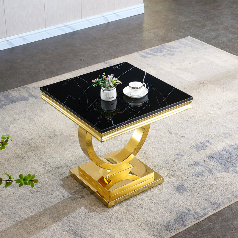 Marleyann Marble Top End Table, Gold, Black