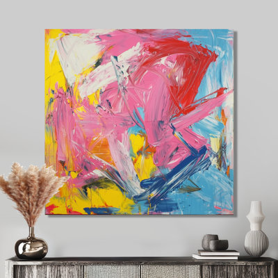 Pink Red Abstract Paint Fight I - Modern Metal Art Print, Abstract Metal Wall Art