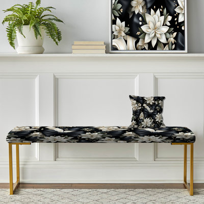 Tuxedo Tidings - Floral Upholstered Gold Bench