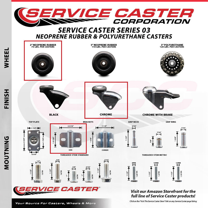 Chrome and Neoprene Rubber Caster