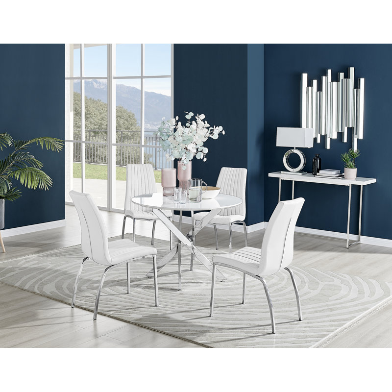 4 - Person Dining Set, 75cm H x 100cm W x  100cm L, White/Silver