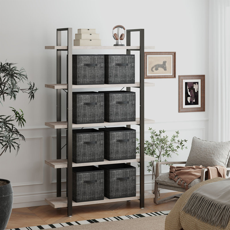 Set Of 8 Non-Woven Fabric Storage Cubes, 13-Inch  Foldable Bins With Handles, For Closet Shelves, 13" H x 13" W x 13" D