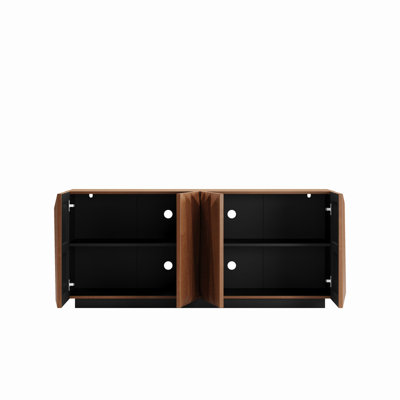 Mid Century Modern Sideboard with 3D Geometric Doors, Floating Base Credenza for Living Room and Dining Room, Walnut, 60"