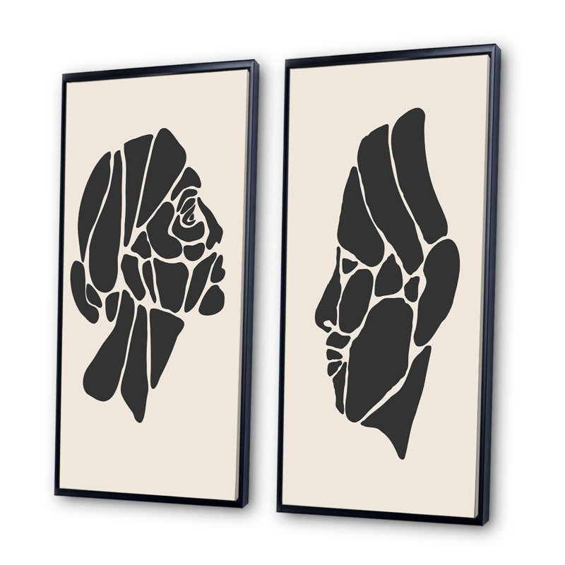 Minimalisme, portrait de femme IV - ensemble de 2 peintures, H 40 po x l 40 po x P 1,5 po, Cadre noir