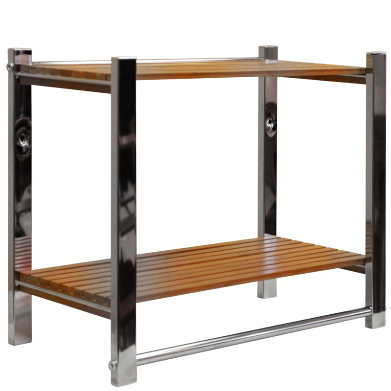 2 Piece Bamboo Solid Wood Floating Shelf with Towel Bar