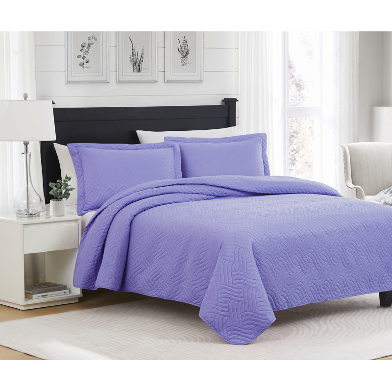 Ruby Waves Microfiber Quilt Set, King Quilt + 2 King Sham, Turquoise