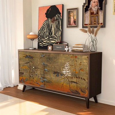 Buffet de rangement en noyer avec poignées