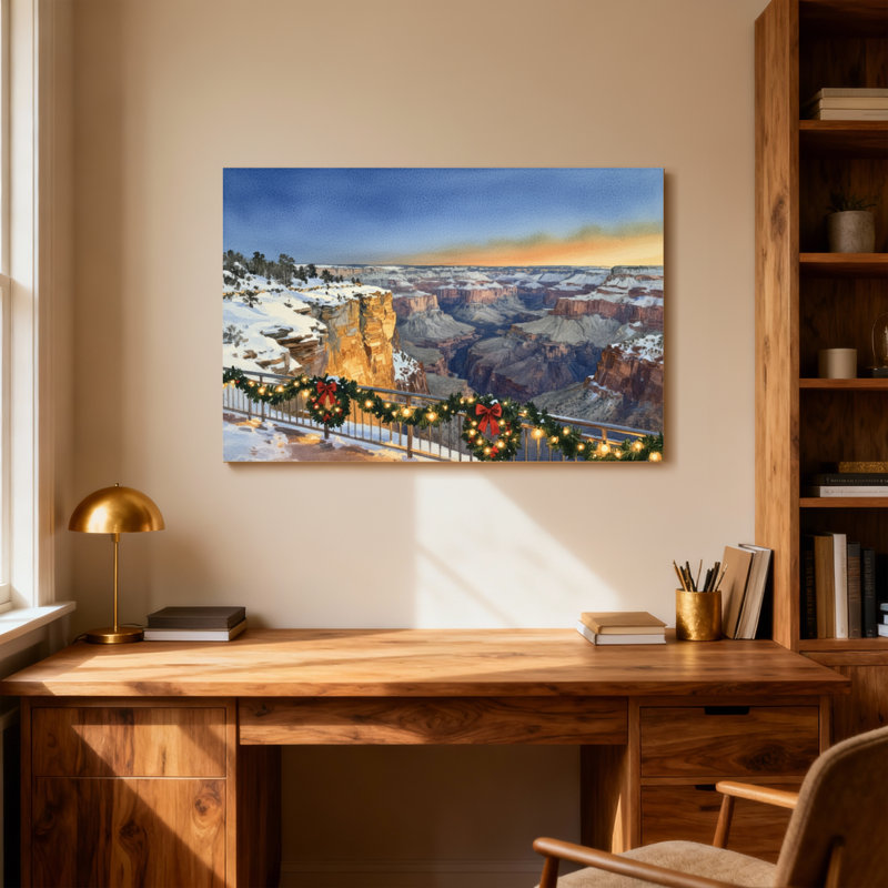 Scène de Noël d'hiver avec lumières du Grand Canyon, H 16 po x l 24 po