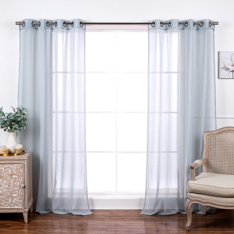 Paire de rideaux transparents avec œillets Amarely, L 52 po x L 96 po, Gris clair