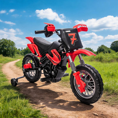 Moto électrique enfant 12 V, VTT tout-terrain, double moteur 25 W, vitesse max. 4,8 km/h, rouge