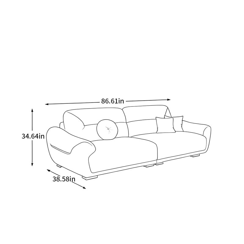 Canapé italien de style italien, H 34,64 po x l 86,61 po x P 38,58 po
