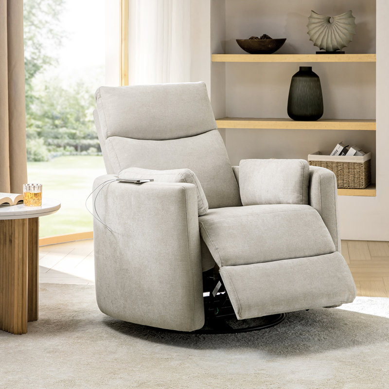 Anneisha Modern Swivel Rocker Power Recliner with Moveable Pillows, Tan