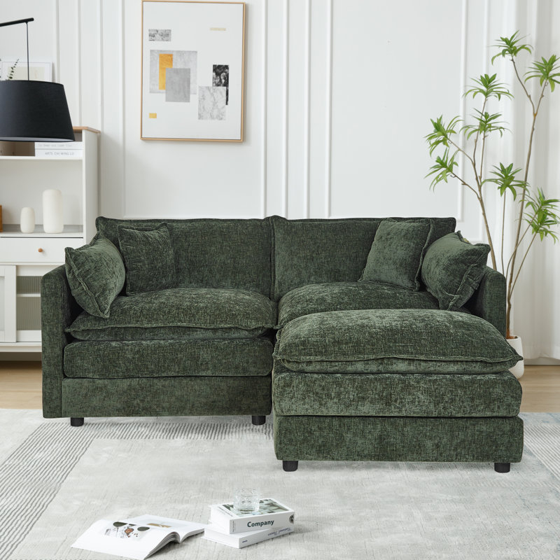 Canapé-lit en chenille moderne avec repose-pieds, H 33,85 po x l 77,16 po x P 35,82 po, Chenille verte