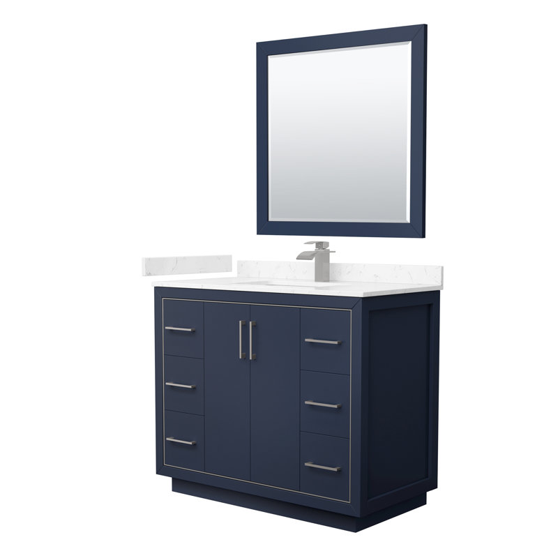 Icon 42'' W Single Vanity, White, Satin Bronze, Carrara