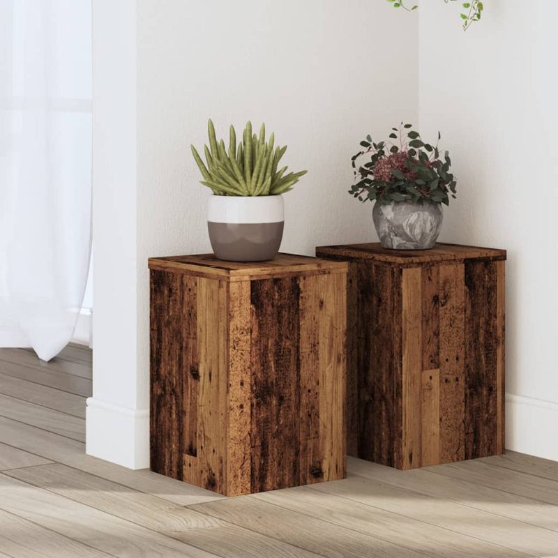Plant Stand - Set of 2, Smoked Oak, 30cm H x 20cm W x 20cm D