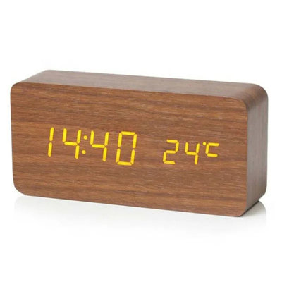 Réveille-matin en bois - affichage numérique à DEL avec température pour la chambre à coucher ou le bureau