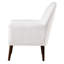 Fauteuil Boucle, pieds en bois massif, coussin en mousse amovible, accoudoir blanc, assise, structure