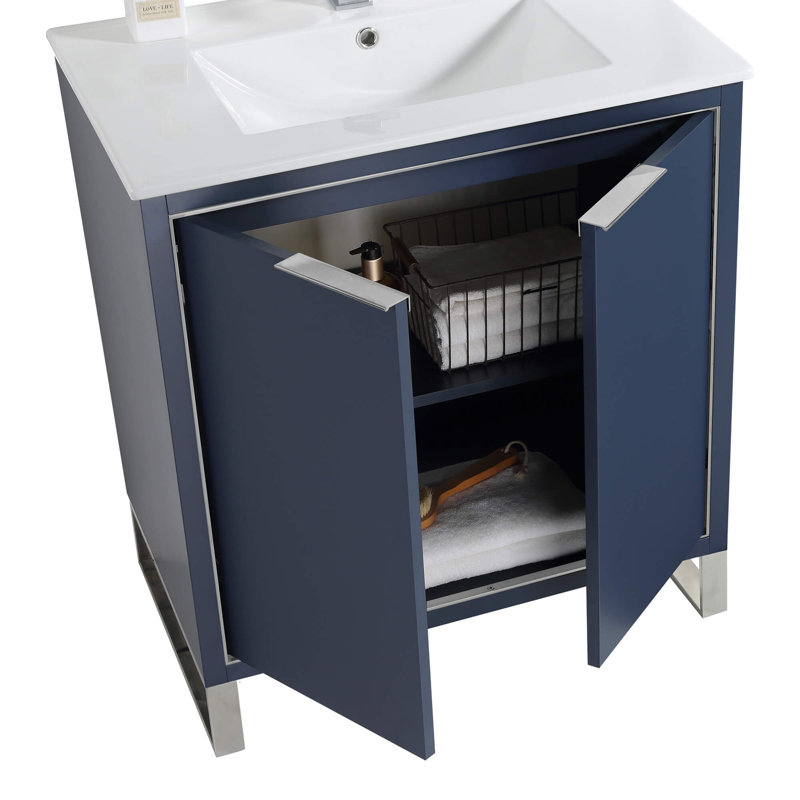 30'' Single Bathroom Vanity Set, Chrome, Navy Blue