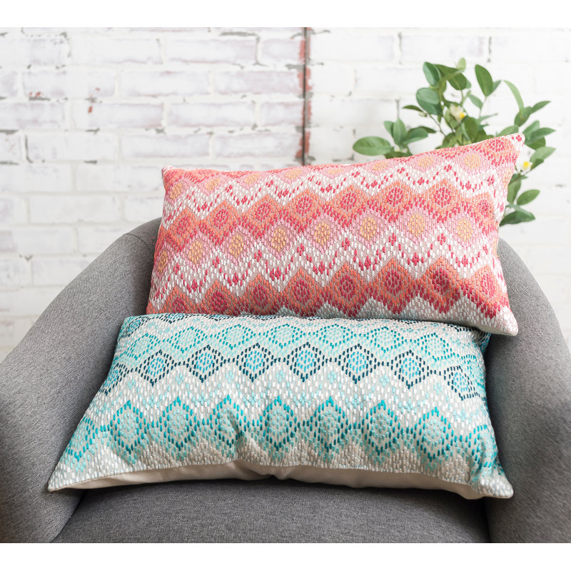 Darla Red Cotton Embroidered Ikat Lumbar Pillow
