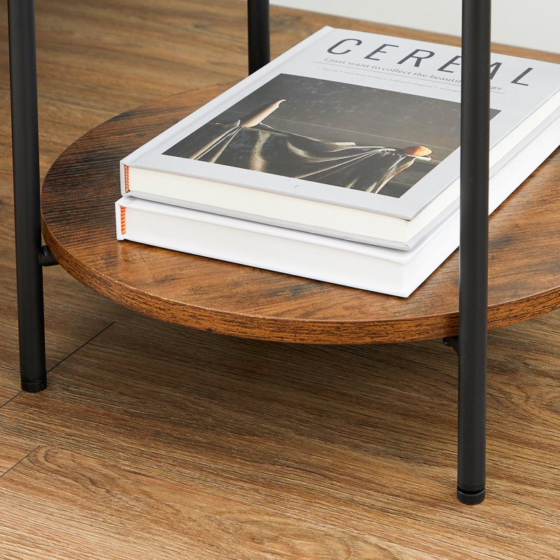 Leyland Steel Tray Top End Table, Black Top/Brown Base