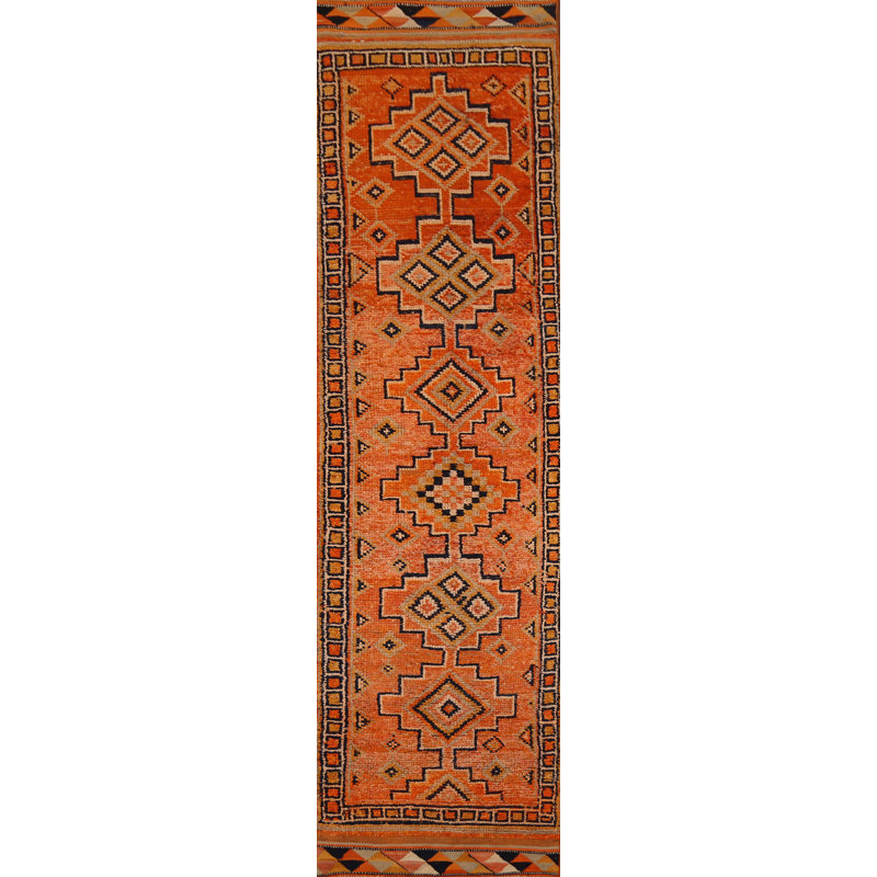 Orange Geometric Oushak Oriental Runner Rug 3x11