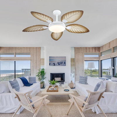 52" Palm Leaf Ceiling Fans With Lights And Remote,Wet Rated Tropical Ceiling Fans For Patios Porch Gazebo Pergola