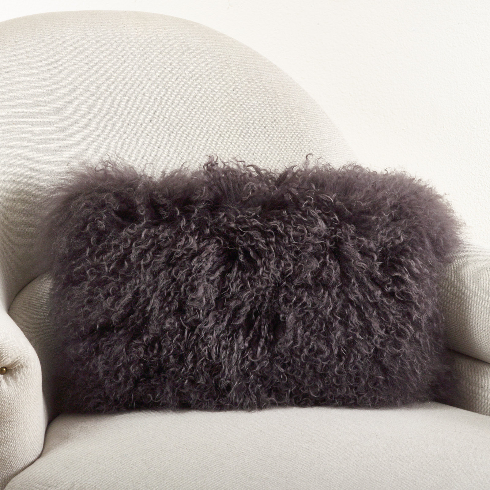 Iyana Wool Lumbar Throw Pillow, Dark Gray, 12"H x 20"W