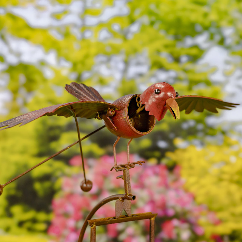 Piquet de jardin à bascule en métal - Merle rouge