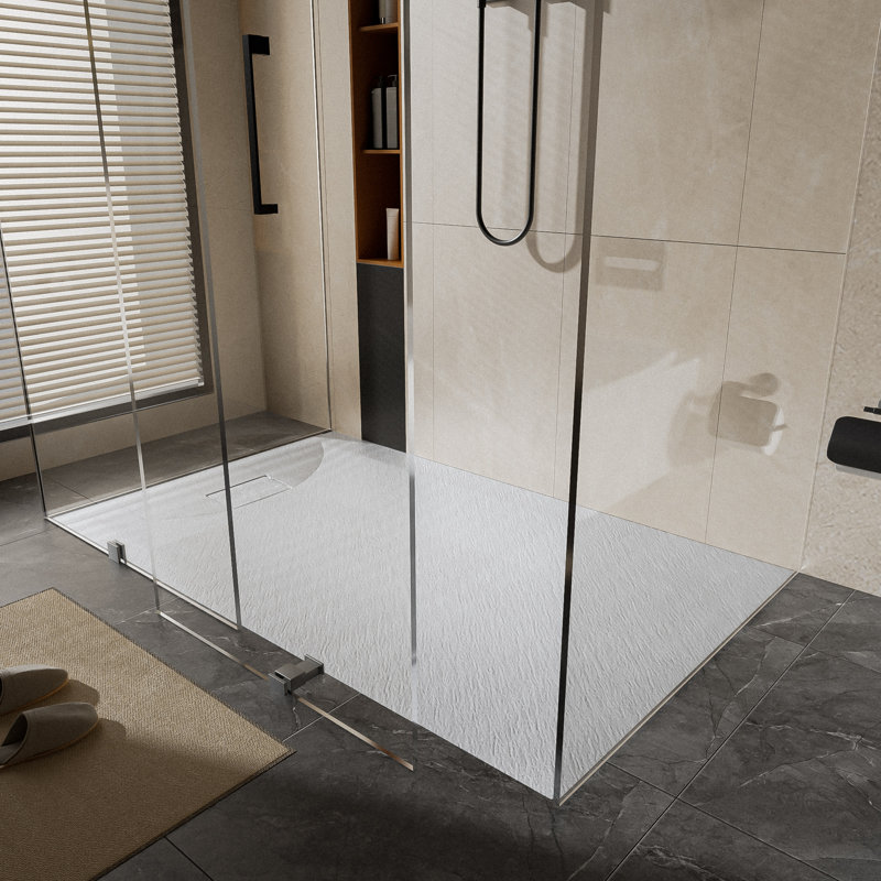 60" L X 36" W Solid Surface Low-Profile Shower Base, Reversible Drain, Zero-Threshold End-Drain Shower Base: Non-Slip, Wheelchair-Friendly, Left or Right Drain
