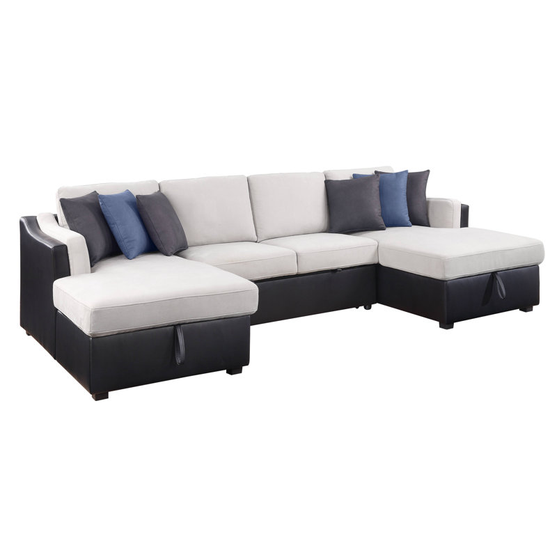 Nibal Beige and Black Upholstered Sectional