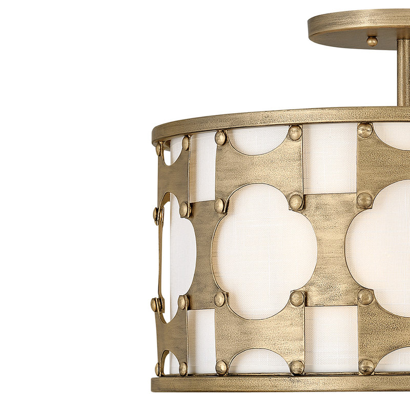 Burnished Gold Drum Pendant with Off-White Textured Shade