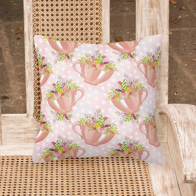  Coussin extérieur Tea Cup and Flowers, 14 po x 14 po