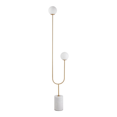 Lampe sur pied en laiton avec deux abat-jours en verre Velio