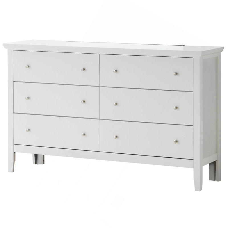 Commode 6 tiroirs avec boutons ronds, Blanc