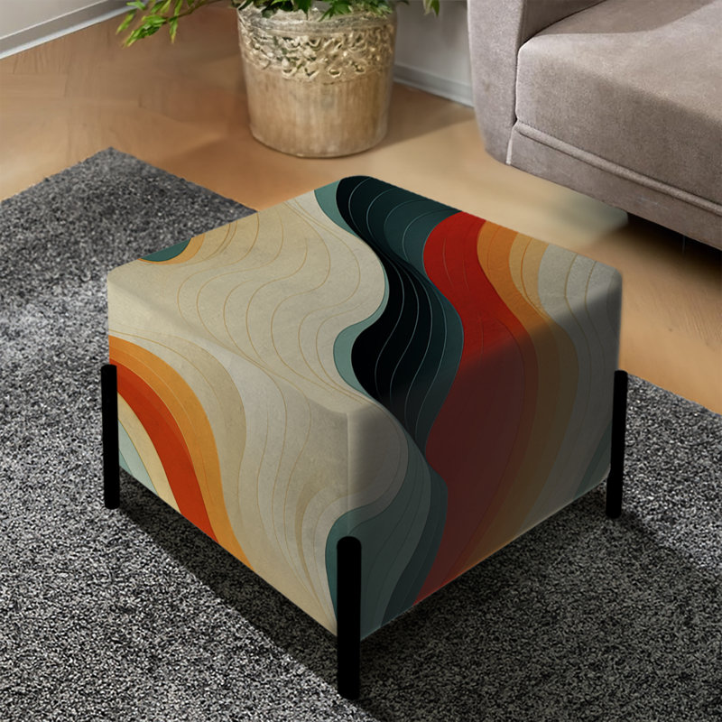 Nostalgic Mod Waves - Midcentury Square Ottoman