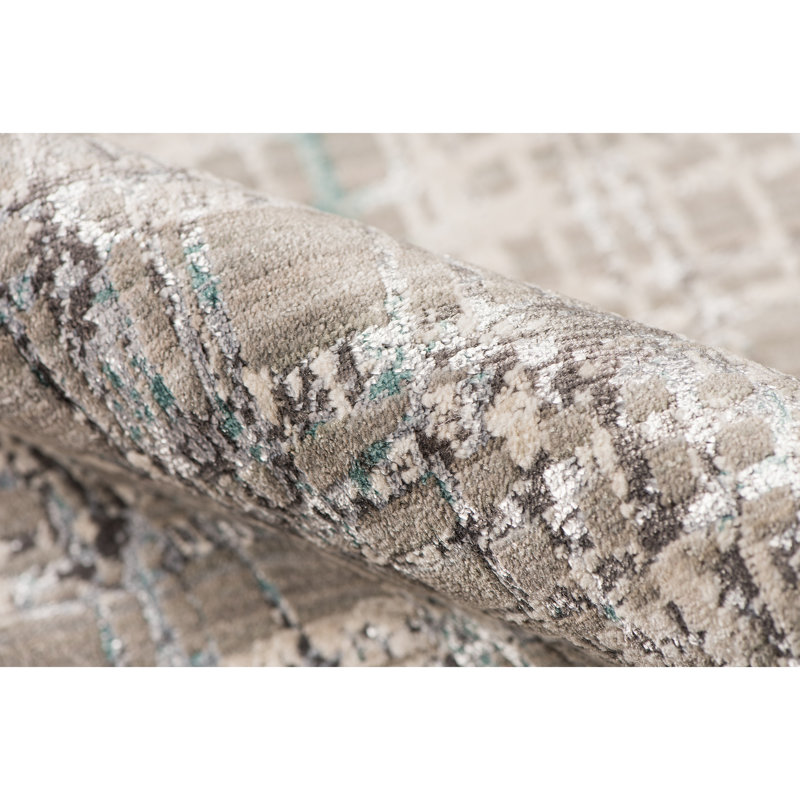 Bonna Transitional Abstract Premium High-Low Performance Aqua/Grey Area Rug, Rectangle 3'11' x 5'7"