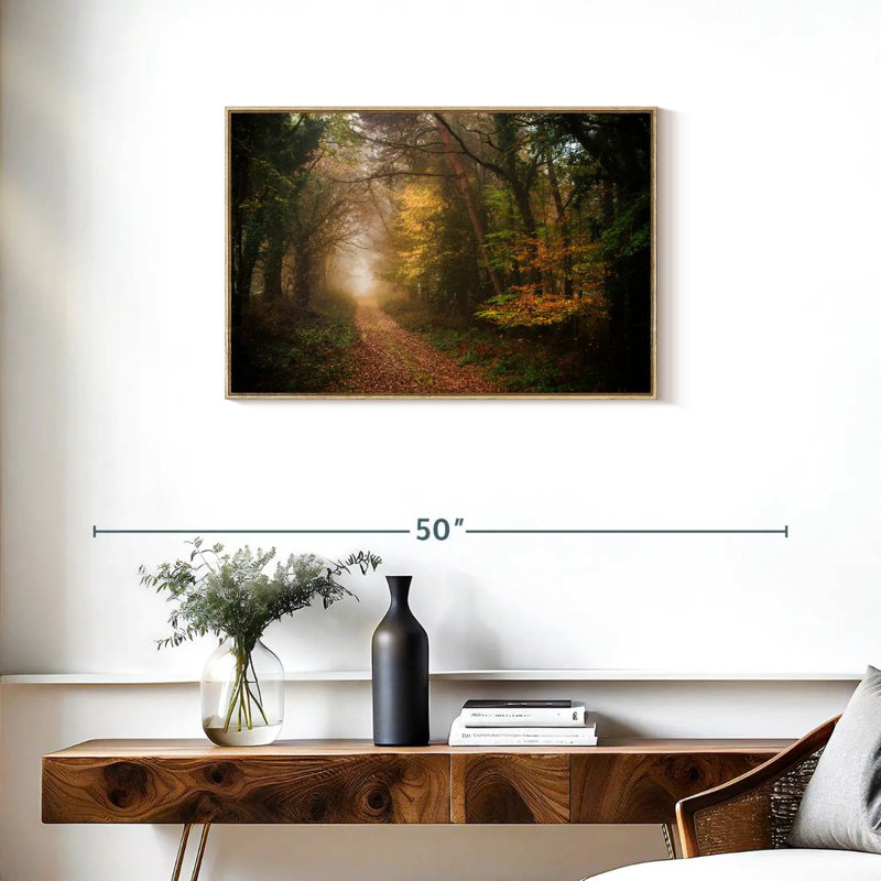 Chemin dans la forêt d'automne, Cadre flottant en bois naturel, 31 po x 21 po