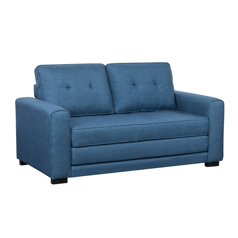 Causeuse à accoudoirs carrés en lin 47 po Bray, 100 % lin bleu océan