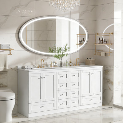 72" Freestanding Bathroom Vanity with Ceramic Sink, Soft-Close Drawers and Doors, Modern Minimalist Design, Ample Storage