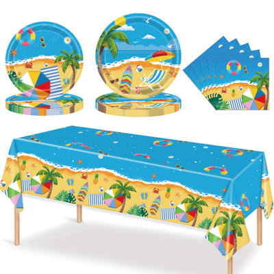 Décorations de fête d'anniversaire à la plage, assiettes en papier, serviettes, articles de fête à la plage, nappe jetable, ensemble de vaisselle pour 20 personnes