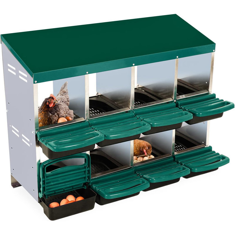 Boîtes de nidification pour poulets, grande boîte à poulets en métal, H 31,1 po x l 42,32 po x P 20,47 po, Vert