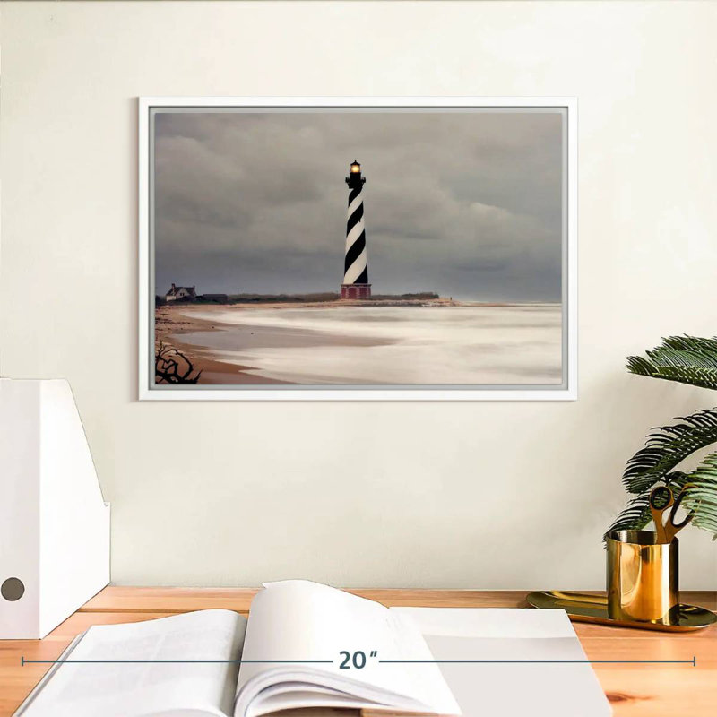 Phare orageux du cap Hatteras, Cadre flottant blanc, 13 po x 9 po