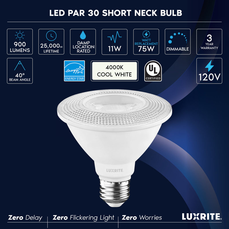 75 Watt Equivalent PAR30 E26/Medium (Standard) Dimmable LED Bulb, 4000