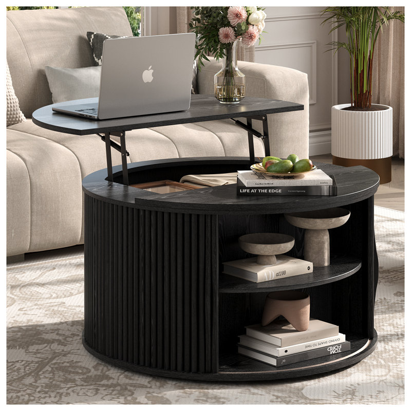31.5" Round Lift-Top Coffee Table with Hidden Storage Compartment, Black Coffee Table for Living Room, Black