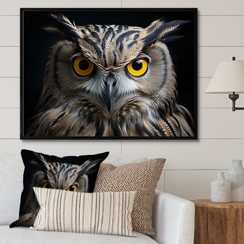 Chouette, reproduction d'art sur toile, portrait d'un oiseau blanc noir, H 30 po x l 40 po x P 1,5 po, Cadre flottant noir