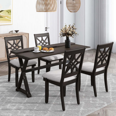 5-Piece 62*35.2Inch Extendable Rubber Wood Dining Table Set With X-Shape Legs,Console Table With Two 8.8Inch-Wide Flip Lids And Upholstered Dining Cha -  Red Barrel StudioÂ®, 9C5540E68E0947DD93F36C9BB9BAA7A6