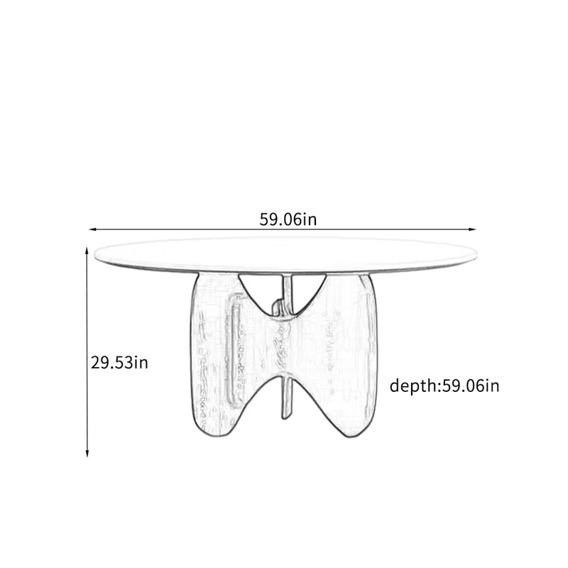 Table en pierre épaissie avec pieds en bois de frêne massif., Brun, H 29,53 po x L 59,06 po x l 59,06 po