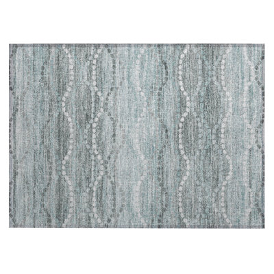 Machine Washable Indoor/Outdoor Xhevrie Teal Rug