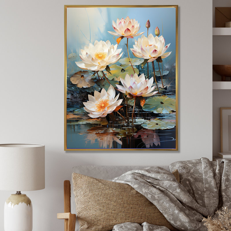 Lotus Dreams Amung The Lily Pads I, H 32 po x l 16 po x P 1 po, Cadre flottant doré