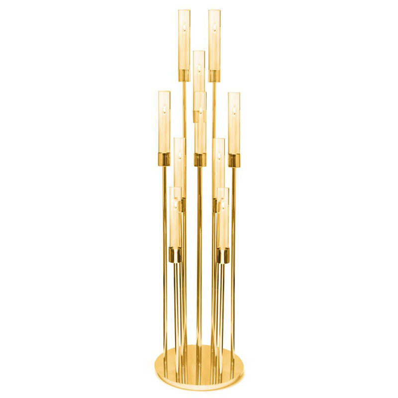 Metal Floor Candelabra, 66" H x 16.5" W x 16.5" D, Gold